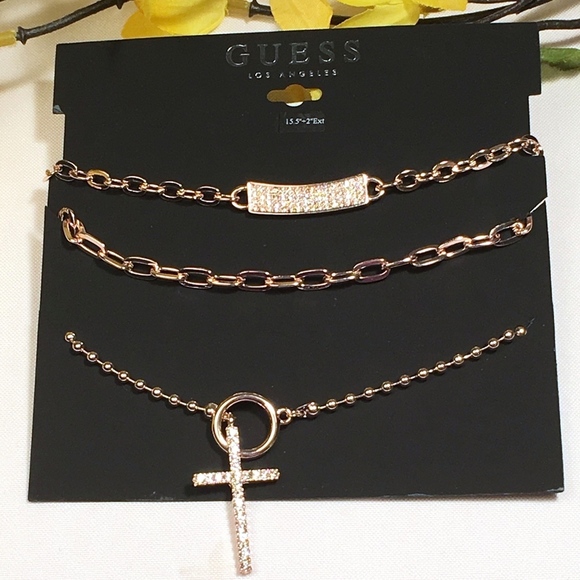 3/$30! GUESS Layered Necklace Cross Rose Gold - Picture 4 of 8